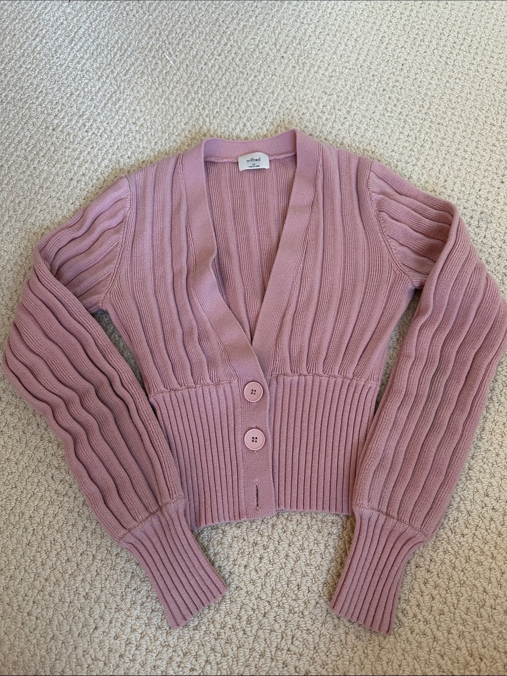 Wilfred Ribbed Pink Cardigan Sweater